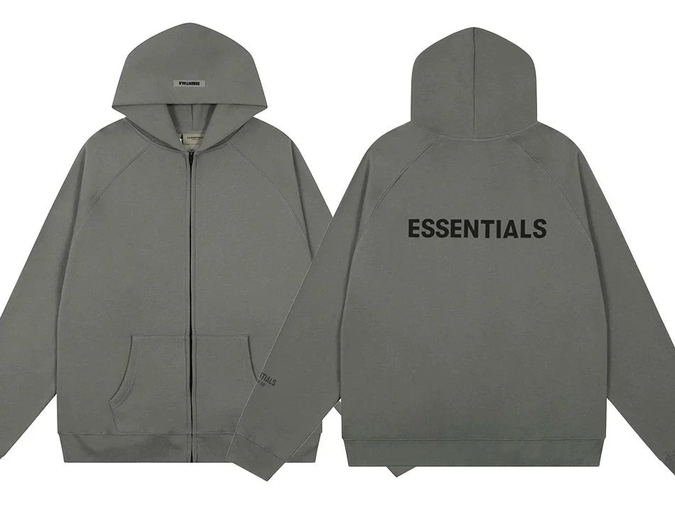 Essentials Fear of God Full-Zip Heavyweight Fleece Hoodie – Dark Sage / Grey