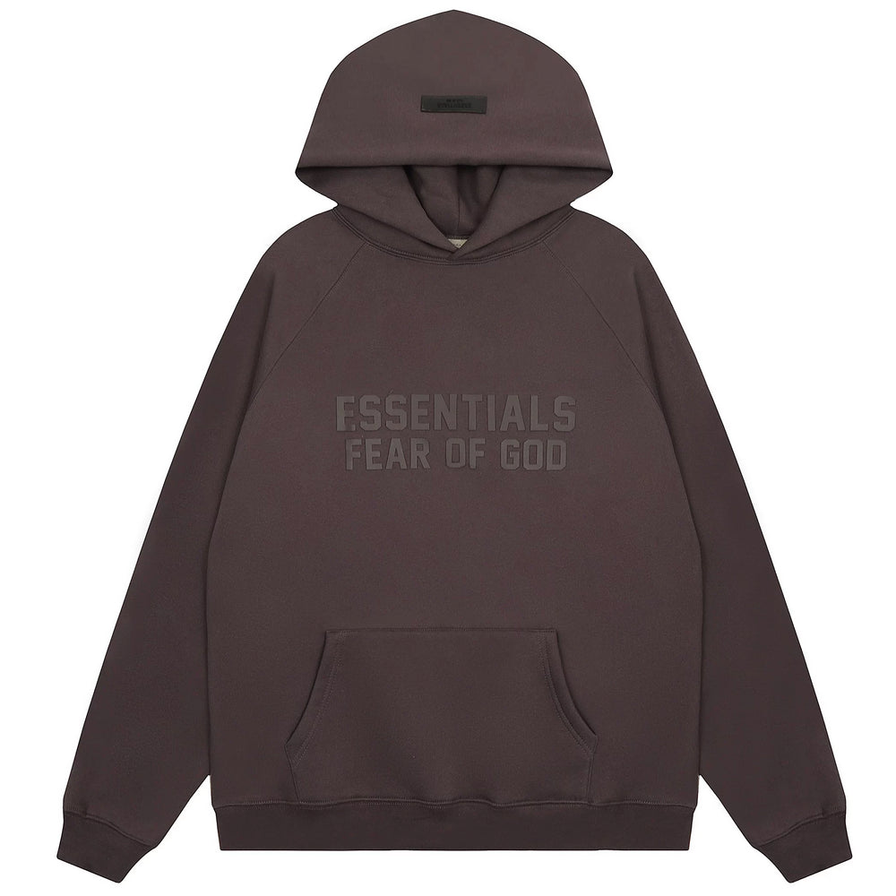 Essentials Fear of God Tonal Logo Heavyweight Fleece Hoodie – Dark Brown / Espresso