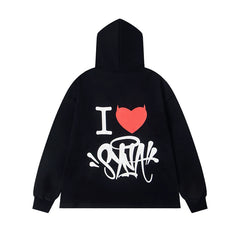 Syna World "I Heart Syna" Devil Graphic Oversized Fleece Hoodie (Black / Red / White)