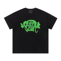 Syna World Vintage Oversized Graffiti Tag Graphic Tee (Black / Green)