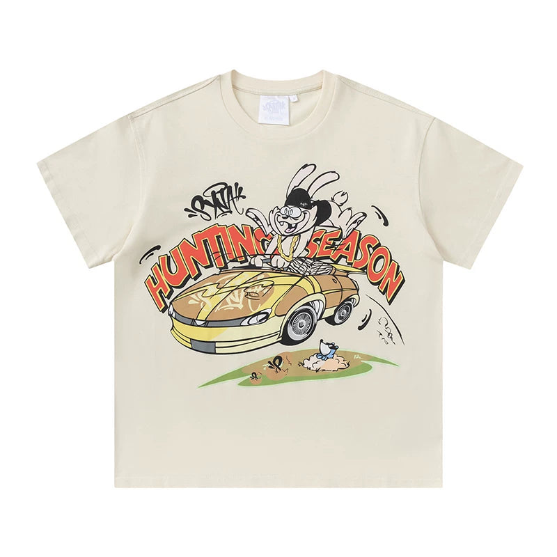 Syna World Hunting Season Cartoon Graphic Oversized Tee (Cream / Off-White)