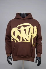 Graffiti Print Long-Sleeve Hooded Sweatshirt – Brown / Yellow