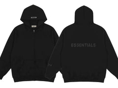 Essentials Fear of God Full-Zip Heavyweight Fleece Hoodie – Black / Charcoal