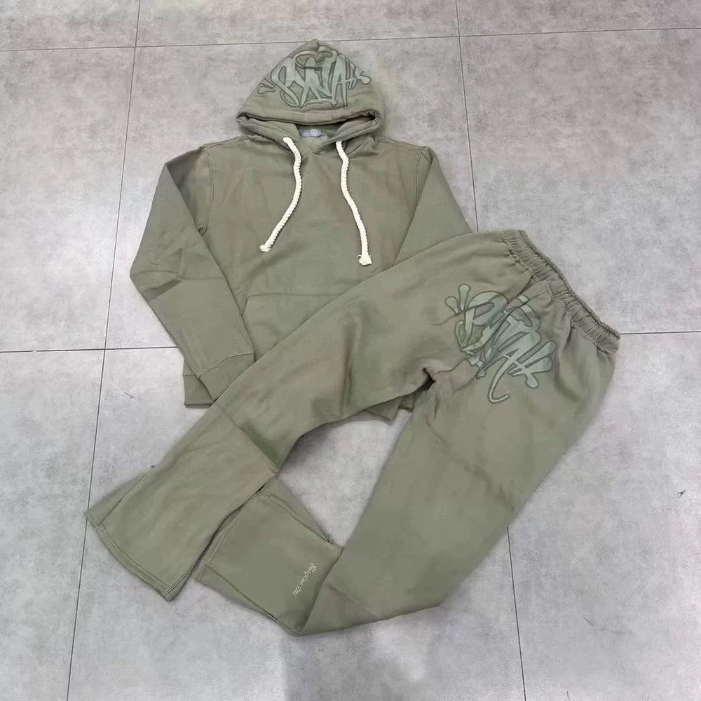 Syna World Graphic Fleece Hoodie Tracksuit Set (Sage Green)