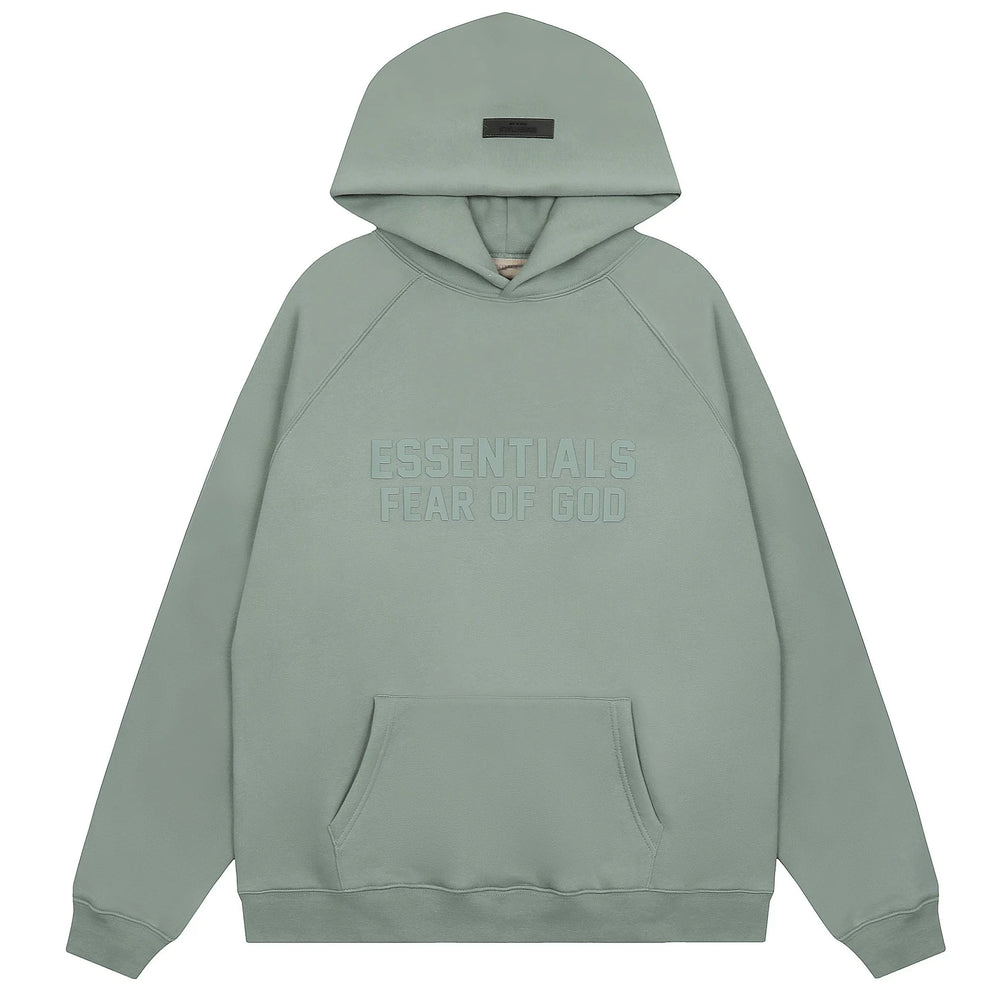 Essentials Fear of God Tonal Logo Heavyweight Fleece Hoodie – Sage Green / Seafoam