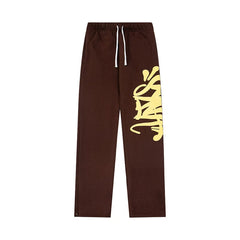 Syna World Vintage Urban Streetwear Graphic Sweatpants (Brown / Yellow)
