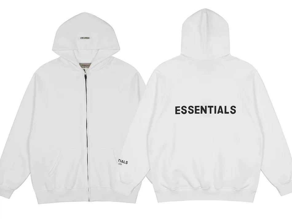 Essentials Fear of God Full-Zip Heavyweight Fleece Hoodie – White / Black