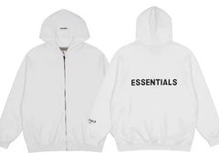 Essentials Fear of God Full-Zip Heavyweight Fleece Hoodie – White / Black