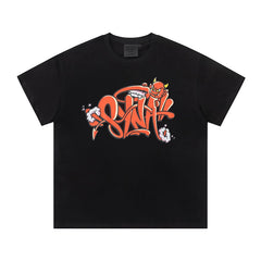 Syna World Red Devil Graffiti Graphic Oversized Tee (Black / Orange / Red)