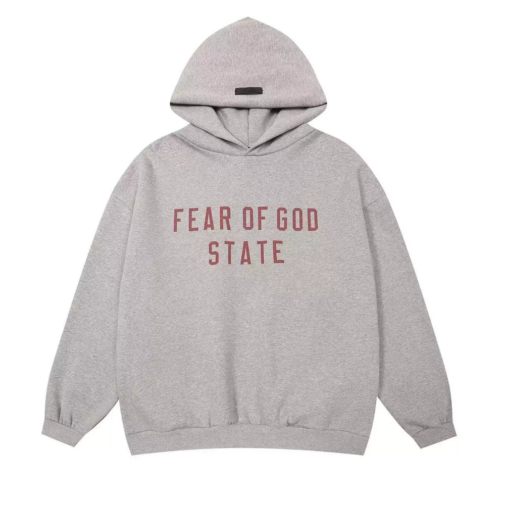 Fear of God Mainline State Pullover Hoodie – Light Grey / Maroon