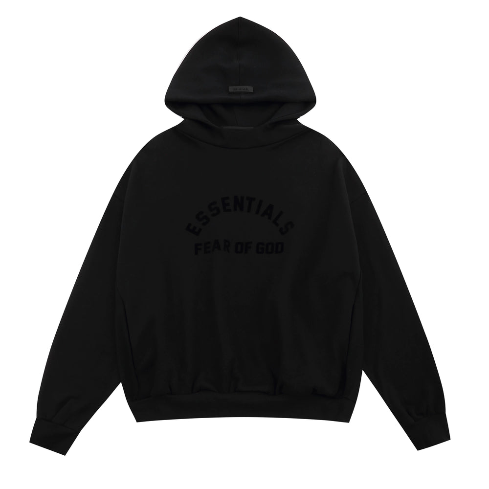 Essentials Fear of God Arched Logo Heavyweight Fleece Hoodie – Black / Black