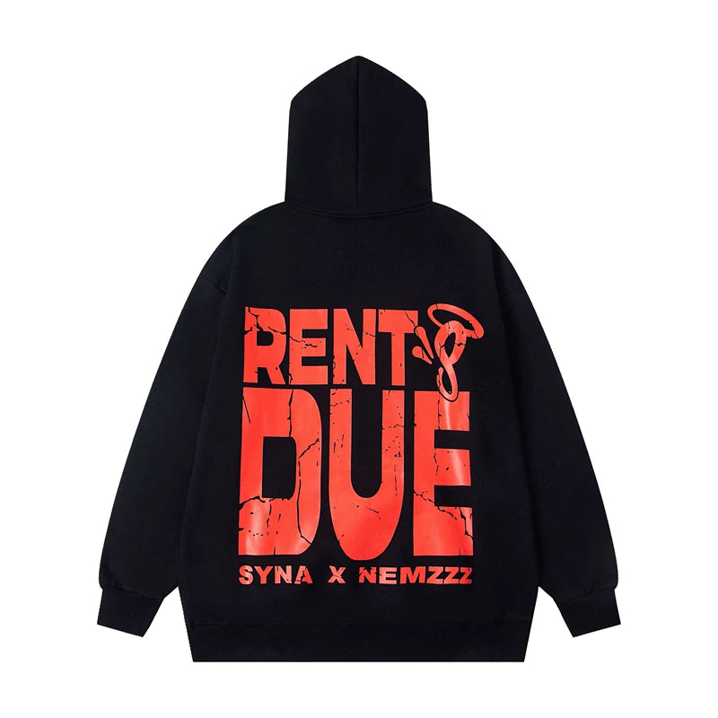 Syna World x Nemzzz "Rent Due" Graphic Oversized Fleece Hoodie (Black / Red)