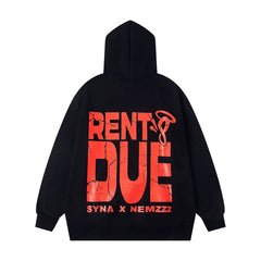 Syna World x Nemzzz "Rent Due" Graphic Oversized Fleece Hoodie (Black / Red)
