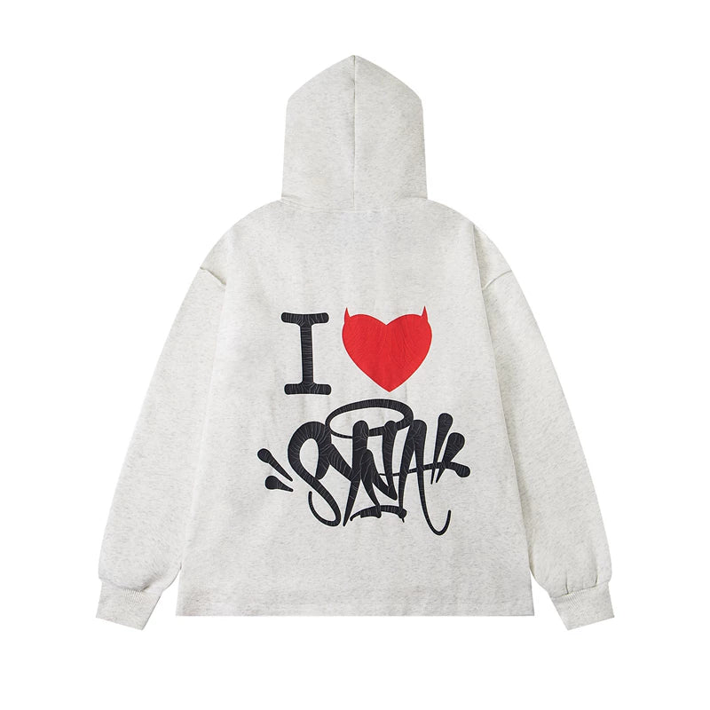 Syna World "I Heart Syna" Devil Graphic Oversized Fleece Hoodie (Oatmeal / Red / Black)