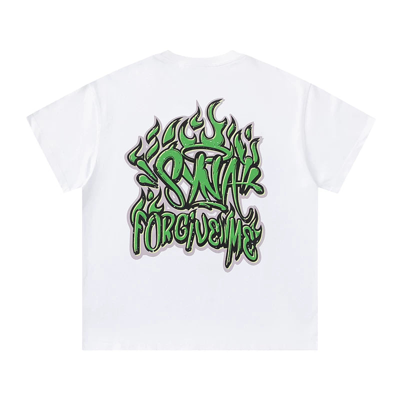 Syna World Green Flame Graffiti "Forgive Me" Oversized Tee (White / Green)