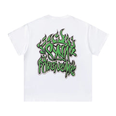 Syna World Green Flame Graffiti "Forgive Me" Oversized Tee (White / Green)