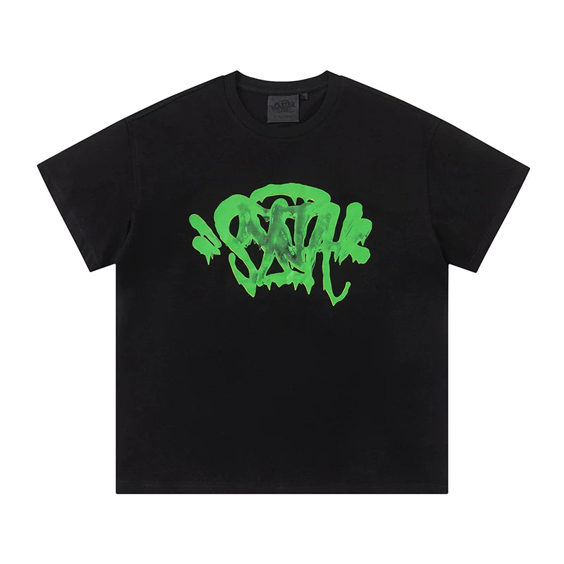 Syna World Vintage Oversized Graffiti Tag Graphic Tee (Black / Green)