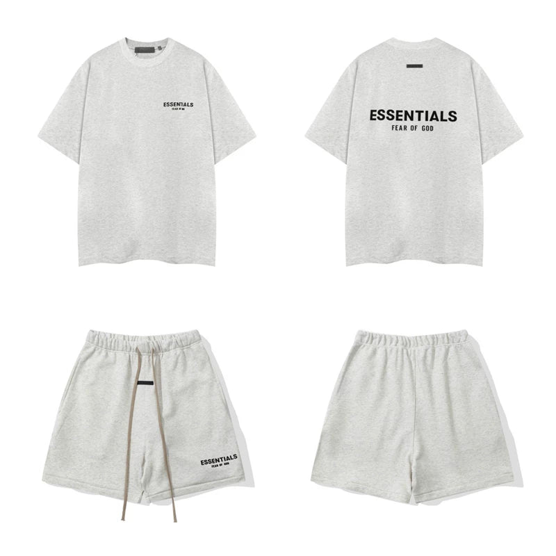 Essentials Fear of God Short-Sleeve T-Shirt and Fleece Shorts Set – Light Grey