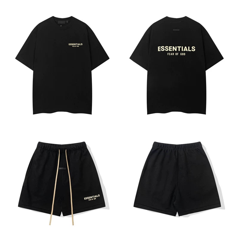 Essentials Fear of God Short-Sleeve T-Shirt and Fleece Shorts Set – Black