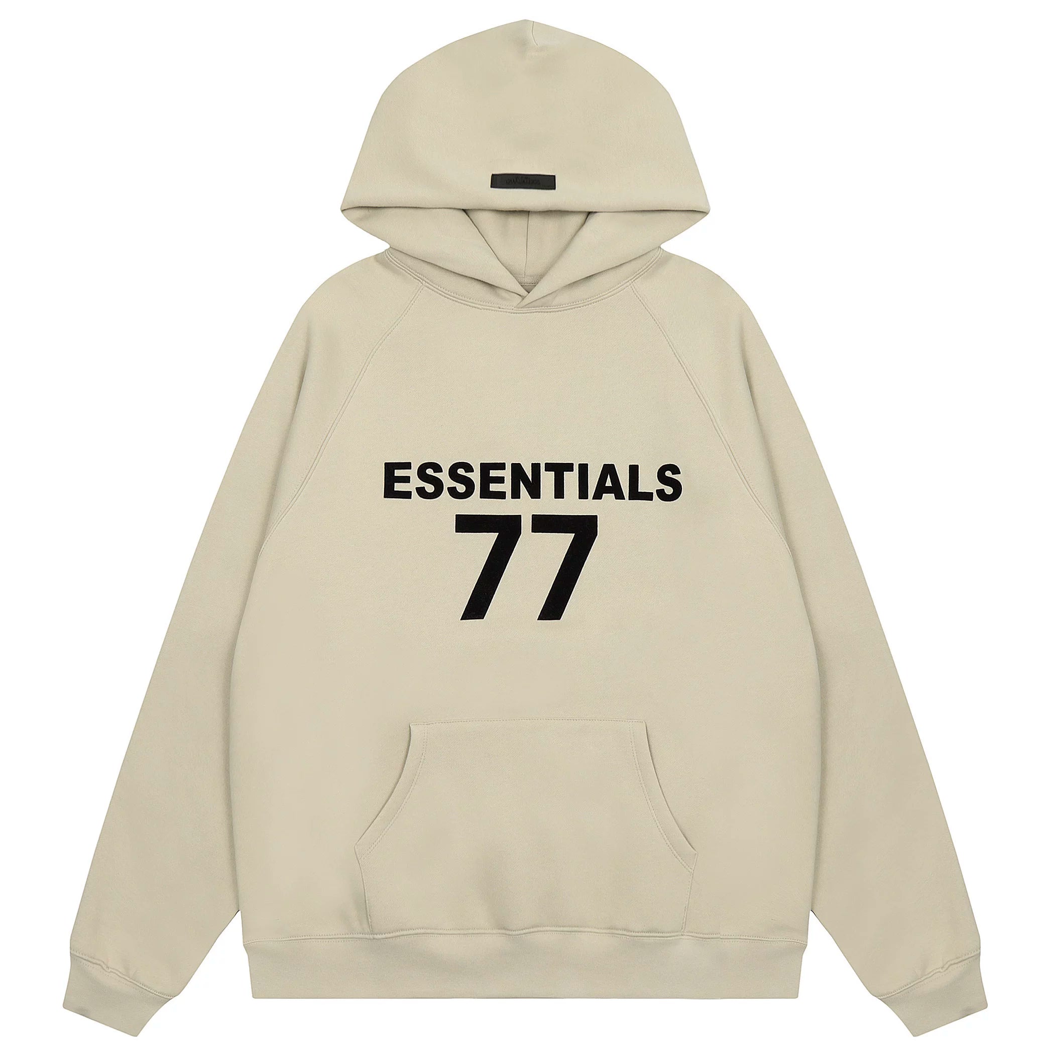 Essentials Fear of God 77 Logo Heavyweight Fleece Hoodie – Light Khaki / Black