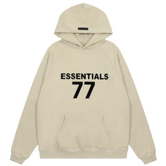 Essentials Fear of God 77 Logo Heavyweight Fleece Hoodie – Light Khaki / Black