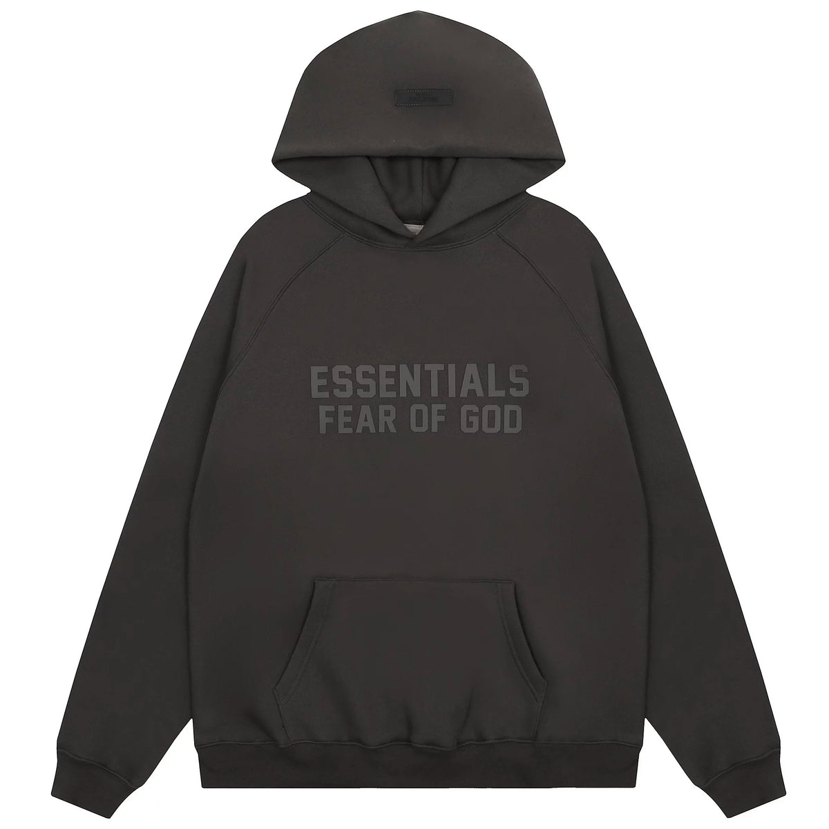 Essentials Fear of God 5 Logo Heavyweight Fleece Hoodie – Dark Charcoal / Black