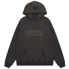 Essentials Fear of God 5 Logo Heavyweight Fleece Hoodie – Dark Charcoal / Black