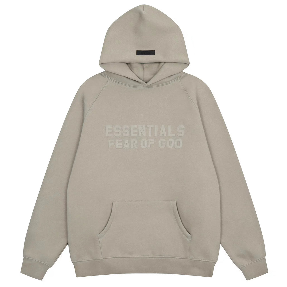 Essentials Fear of God Tonal Logo Heavyweight Fleece Hoodie – Taupe / Grey
